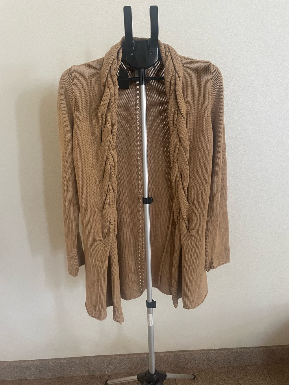 Max Studio Camel Open-Front Cable Knit Cardigan